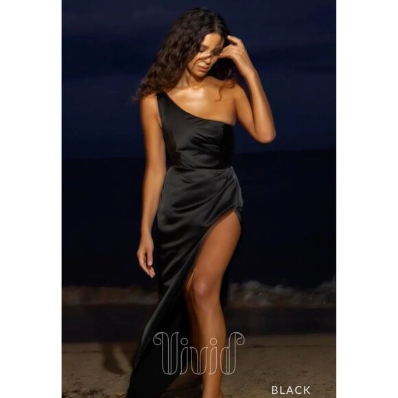 New! Nookie Virtue Black Satin One Shoulder Long Gown Maxi Dress 37680 - Picture 12 of 12